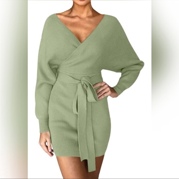 Princess Polly Green Wrap Sweater Dress - Picture 8 of 9